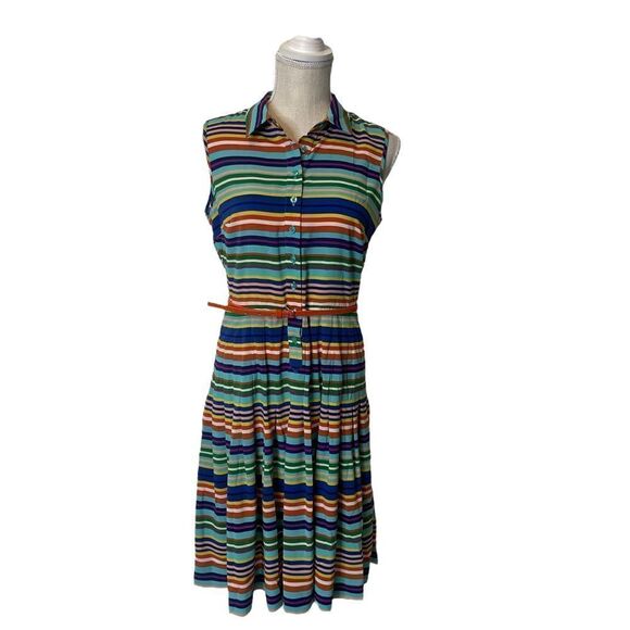 Calvin Klein Bright Stripe Pleated Dress Size 8 - Picture 4 of 17